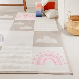 Esprit Kinderteppich ESPRIT "Lovely Rainbow ESP-002", beige, B:160cm H:10mm L:230cm, Baumwolle, Polyester, Teppiche, Kinderteppich, Wendeteppich, farbig eingefasst