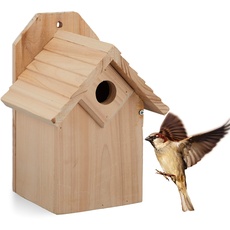 Bild Nistkasten für Vögel, 32 mm Einflugloch, Vogelhaus zum Aufhängen, unbehandeltes Holz, HBT: 25x19x16 cm, Natur