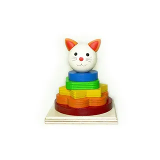 Holzspielzeug Stapelturm Katze BxLxH 90x90x120mm - Bunt