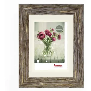 Hama Bilderrahmen aus Kunststoff Chalet (Rahmen 13 cm x 18 cm, für Fotos mit den Maßen 9 cm x 13 cm, Polystyrene (PS), Spiegelglas, mit Haken und Standfuß, Braun/Grau