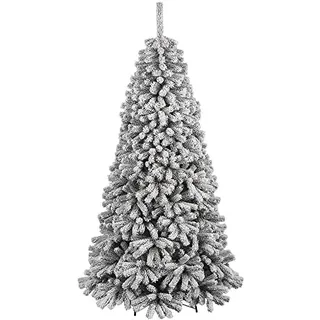 BAKAJI Weihnachtsbaum Super Donau, Kiefer, grün, schneebedeckt, Kreuzsockel aus Eisen, zusammenklappbar, sehr hohe Qualität, Zweige mit Schnee, einfache Montage Öffnung Regenschirm (50 cm)