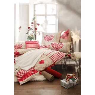 MY HOME Bettwäsche »Janina in Gr. 135x200 oder 155x220 cm« 2 Stk. tlg. 100% Baumwolle, viele Winterdesigns: Patchwork, Schneemann, Eule, Bär, beige