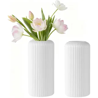 Vase Kunststoff, 2 Stück Blumenvase Weiß, Vasen Modern Gestreift Langlebig Für Wohnzimmer, Büro, Hochzeitsdekoration (20 X 10cm)