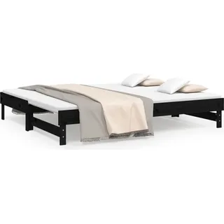 Tagesbett Ausziehbar Schwarz 2x(80x200) cm Massivholz Kiefer - Schwarz