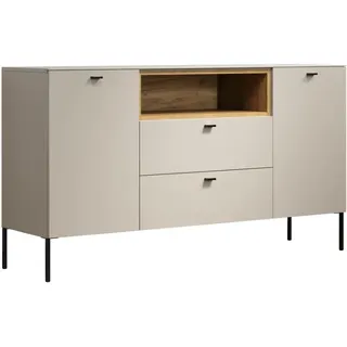 trendteam smart living Sao Paulo Sideboard Kashmir Beige/Evoke Eiche Kommode mit Soft-Close Funktion 154 x 85 x 42 cm Schwarze Metallgriffe und -Füße
