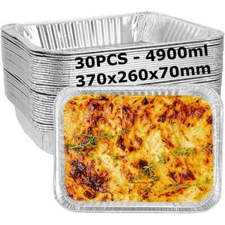 SHUESS 30er Aluschalen Groß 4900ml (370x260x70mm) Einweg Alu Grillschalen für Backofen und Grill – Stabile Grillschalen Aluminium Einweg – Wiederverwendbare Aluschalen Grill für Gasgrill BBQ Catering