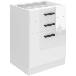 Belini Unterschrank Küche, Küchenunterschrank 60 cm Breite. SDSZ Küchenunterschrank ohne Arbeitsplatte. Küchenschrank mit Schubladen, Weiß Hochglanz - Weiß