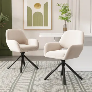 okwish Drehstuhl(2tlg.), Esszimmerstuhl Barstuhl aus samt-Stoff, Sessel Bürostuhl, Loungesessel, Beige - Beige