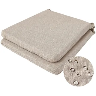 BALCONY & FALCON 2er Set Stuhlkissen in Beige mit Bindebänder: 38–42 cm große, trapezförmige Sitzkissen, Sitzpolster und Auflage in Leinenoptik für den Einsatz auf Stühlen Indoor und Outdoor