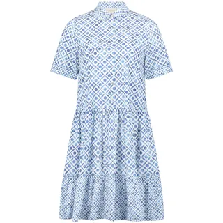 Blusenkleid CARTOON "Blusenkleid mit Muster", Damen, Gr. 40, EURO, blau (weiß, hellblau), Obermaterial: 68% Baumwolle CO. 28% Polyamid PA. 4% Elasthan EL., Kleider Blusenkleid