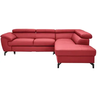 Celina Home Ecksofa , Rot , Leder , Echtleder , Rindleder , Ottomane rechts, L-Form , 256x220 cm , Made in Eu , Fußauswahl, Lederauswahl, Stoffauswahl, seitenverkehrt erhältlich, Hocker erhältlich, Rücken echt , Wohnzimmer, Sofas & Couches, Wohnlandschaften, Ecksofas mit Schlaffunktion