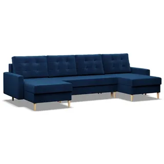 mebligo Ecksofa mit Schlaffunktion, Wendekissen, Bonell, Sofa U-form BLANK Blau, 294x140cm - Blau