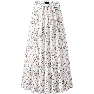 NASHALYLY Damen Sommer Rock Elastische Taille Chiffon Retro Maxi Langer Plissierter Faltenrock Einfarbig solide