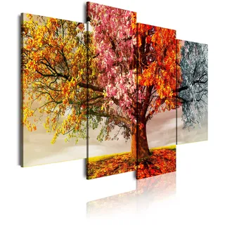 DekoArte 402 - Modernes Bild, digitalisierter Kunstdruck 4 Teile 120x85 cm | Dekoratives Bild für den Salon oder das Schlafzimer |Stil Landschaft Bäume vier Jahreszeiten