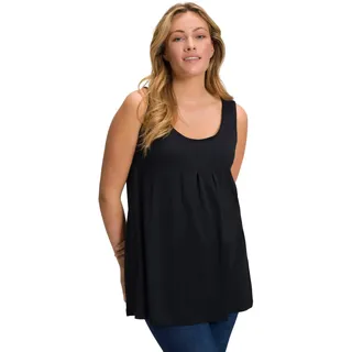 Ulla Popken Damen Top, Zierfalten, A-linie, Rundhals, Ärmellos, Modal T-Shirts, Schwarz, 54-56 EU