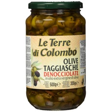Le Terre di Colombo – Entsteinte Taggiasca-Oliven im Nativen Olivenöl Extra (36 %), 500 g
