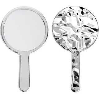 Handspiegel mit Griff, runder Kosmetikspiegel für Damen, ideal für tägliches Make-up, Friseure und Rasur, tragbarer Taschenspiegel für Zuhause und Reisen (Silber) - Silber