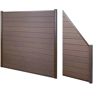 MCW WPC-Sichtschutz Savoie Windschutz Zaun Alu Premium - 2er Set Schräg 2,82m Braun