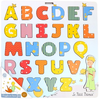 PLANÈTE BOIS 865006PA Pack mit 12 Alphabet-Puzzles-Lernspiel-Der kleine Prinz-865006PA-27 Teile-Mehrfarbig-Holz-Kinderspiel-Kinderpuzzle-30 cm x 30 cm-Ab 2 Jahren