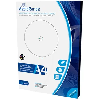 MediaRange Etiketten für CD|DVD|BD, hochglänzend, 100er Pack, 4260283112425