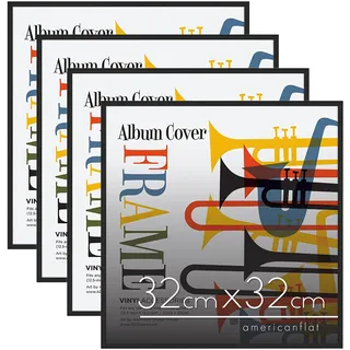 Americanflat 32x32 Schallplatten Rahmen Wand - Vinyl Rahmen mit Poliertem Plexiglas und Schlankem Minimalistischem Design - zur Wandmontage - Inklusive Aufhängevorrichtung - 4er Pack
