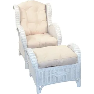 Hofmann Living And More Ohrensessel Handgeflochten 66 x 96 x 89 cm Weiß mit Kissen