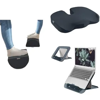 Set Leitz Schreibtisch-Fußstütze + Sitzkissen + Laptopständer, ideal im Home Office, reduzieren Nacken- & Rückenschmerzen, Schaumstoff mit Stoffbezug, IGR-zertifiziert, Ergo Cosy Serie, Samtgrau