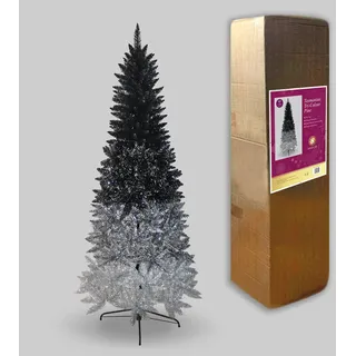 SHATCHI Tasmanian gemischte Farben glänzende Lametta-Bleistiftspitzen, luxuriös, schmal, künstlicher Weihnachtsbaum, aufklappbare Zweige, Weihnachtsfeiertag, Heimdekoration, 1,8 m, Schwarz/Silber, 7 m
