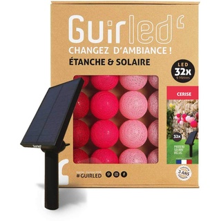 GuirLED - Außengirlande mit Lichtkugeln LED-Guinguette - Wasserdicht IP55 - Hocheffizientes Solarpanel - Automatisches EIN/AUS - 32 Kugeln 6 m- Kirschrot