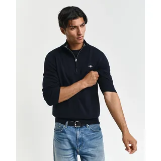 Troyer GANT "CLASSIC COTTON HALF ZIP", Herren, Gr. XXL, blau (evening blau), Strick, Obermaterial: 100% Baumwolle, Rippbündchen, Pullover Troyer, mit gerippten Details