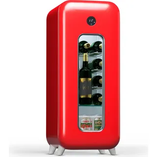 Klarstein Freistehender Weinkühlschrank 1 Zone, Getränkekühlschrank Klein, Kleiner Weinschrank, Wein-Kühlschrank Klein mit Glastür, Indoor/Outdoor Flaschenkühlschrank, Wine Fridge, 15 Flaschen - Rot