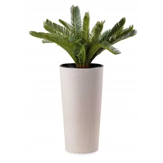 HowHomely Blumentopf Gross Hoch 57 cm mit Pflanzkübel Einsatz 30 cm Durchmesser - Beige Pflanzkübel Groß aus Kunststoff für Deko Wohnzimmer Garten oder Terrasse
