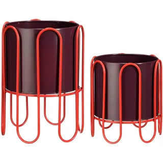 MICA Decorations Dione Übertopf auf Fuß – 2 Stück – H 35 x Ø 26 cm – Metall – Dunkelrot, Hellrot