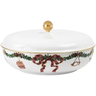 Royal Copenhagen Star Fluted Christmas Schüssel mit Deckel aus Porzellan, festliche Weihnachtsschale, 21 cm, 1L, 1064783, Weiß