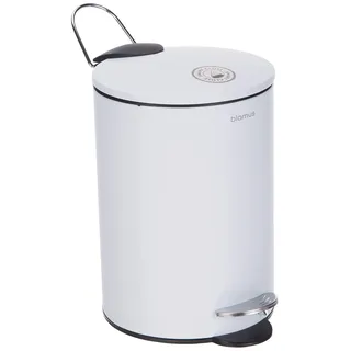 blomus -TUBO- Treteimer aus pulverbeschichtetem Stahl, Weiß, 3L Fassungsvermögen, Smart-Close-System, entnehmbarer Eimer, exklusives Badaccessoire (H / B / T: 24,5 x 17 x 17 cm, Weiß, 68945)
