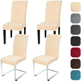 Yugarlibi Stuhlhussen 4er Set Stretch Stuhlhussen Schwingstuhl Elastische Moderne Jacquard Stuhlbezug Abnehmbarer Waschbarer Stühle Schutz für Küche Restaurant Bar Hotel Bankett (Beige, 4 Stück)