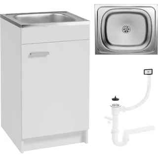 Stamar | Küchenunterschrank - 50 cm - Weiße - mit Spüle und Siphon - Weiß