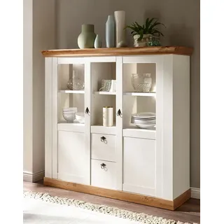 Landhaus Highboard 210cm pinie weiß / wotan eiche Kommode Wohnzimmer - Weiß, Braun