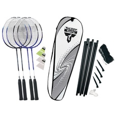 Talbot-Torro Premium Badminton-Set 4-Fighter, hochwertiges Komplettset mit 4 Alu-Schläger leicht und handlich, 3 Federbälle, komplette Netzgarnitur, in wertiger Tasche, verschiedene Farben wählbar