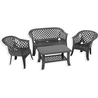 Outdoor-Set bestehend aus 2 Sesseln 1 Bank 1 Couchtisch, Made in Italy, Farbe Anthrazit