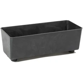 LAMELA Rechteckiger Pflanzkasten mit eleganten Füßen – Schwarzer Blumenkübel in Betonoptik aus robustem Kunststoff 37x17 cm, 6L – Wetterfest & Pflegeleicht - für Innen & Außen