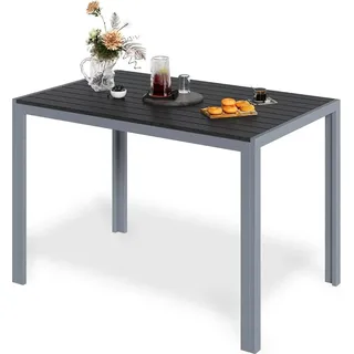 Outdoor Esstisch - Gartentisch aus Aluminium - 110×70×73 cm, Latten-Tischplatte aus Holzwerkstoff, 6,5×10 cm Latten, für 6 Personen, wetterfest - Grau