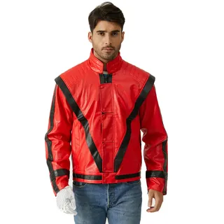 Ciguo Lederjacke für Cosplay, Michael Jackson Performance, Rot und Schwarz - Rot - Mittel