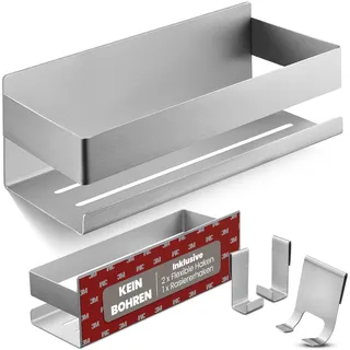 LIEBHEIM Duschablage Duschkorb Badregal ohne Bohren - Montage mit Industrie Klebeband oder Kraftkleber - Badablage - Edelstahl S304 gebürstet