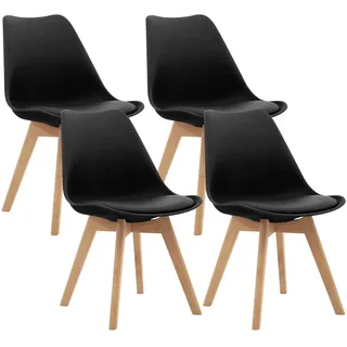 CangLong 4er Set Esszimmerstühle mit Beinen aus massivem Buchenholz, Mid Century Modern Retro Design Polsterstühle für Küche, Esszimmer & Wohnzimmer, Schwarz