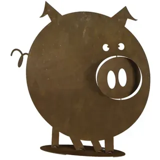 H.G-DEKO Schwein Gustav auf Bodenplatte Metall mit Edelrost 49 cm