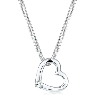 Silberkette ELLI "Halskette Herz Schmuck Geschenk mit Kristallen von Swarovski 925 Sterling Silber" Gr. 45, weiß, Halsketten, Damen, 45,mit Stein, Silber 925 (Sterlingsilber), Silberkette