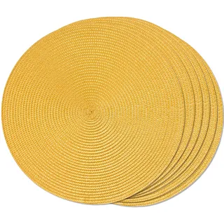 FunWheat Runde geflochtene Tischsets Set, Platzsets, Platzdeckchen, Tischuntersetzer mit 6 Tischsets für Esstische, gewebt, waschbar, rutschfest, 38,1 cm für Geburtstag, Hochzeit (gelb, 6 Stück)