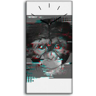 Leinwand Wanduhr Wandkunst Uhr 30x60 Foto groß Affe Glitch Effekt Tiere - schwarze Hände - Grau