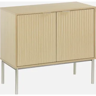 sweeek - Sideboard mit geriffeltem Holzdekor und Metall, 2 Türen 80cm
